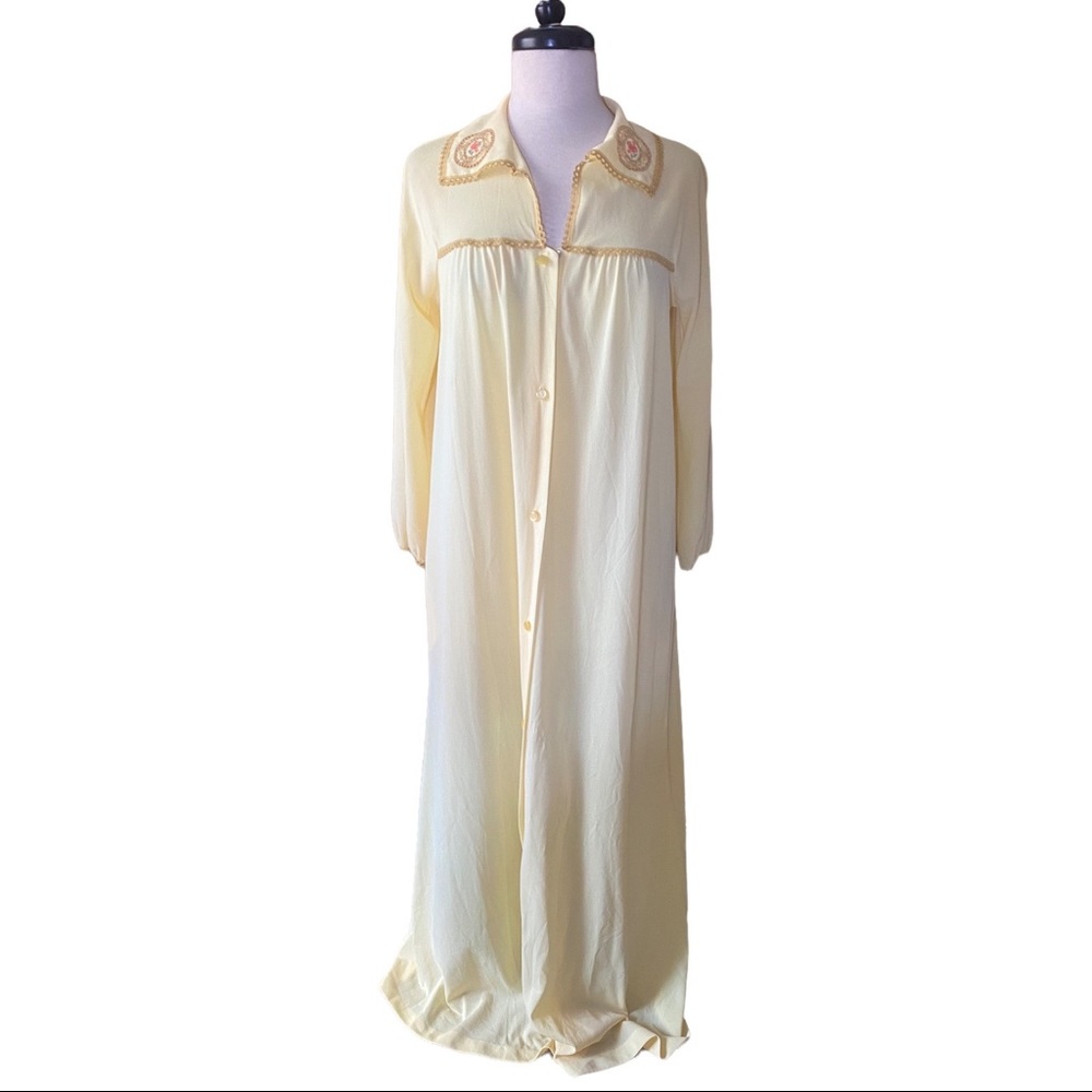 VTG 60s Gossard Artemis Embroidered Yellow Nylon Lace Lingerie Robe Medium USA